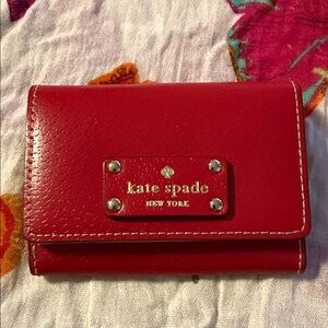kate spade Red Leather Card Wallet with Gold Plaque